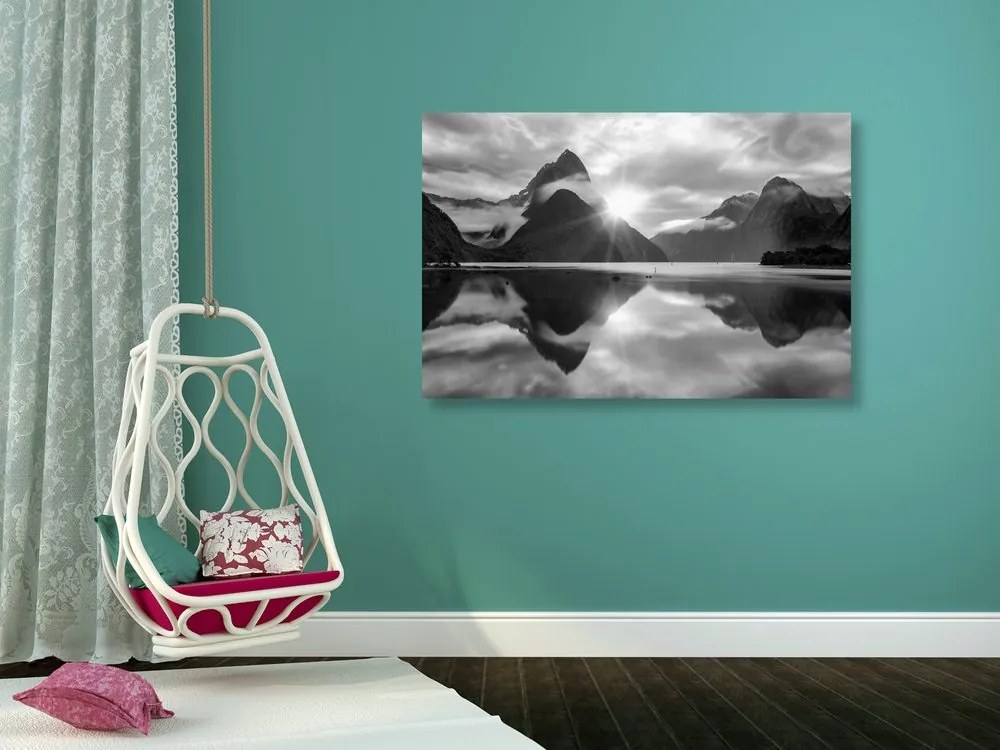 Quadro su tela – Splendida alba in Nuova Zelanda in bianco e nero