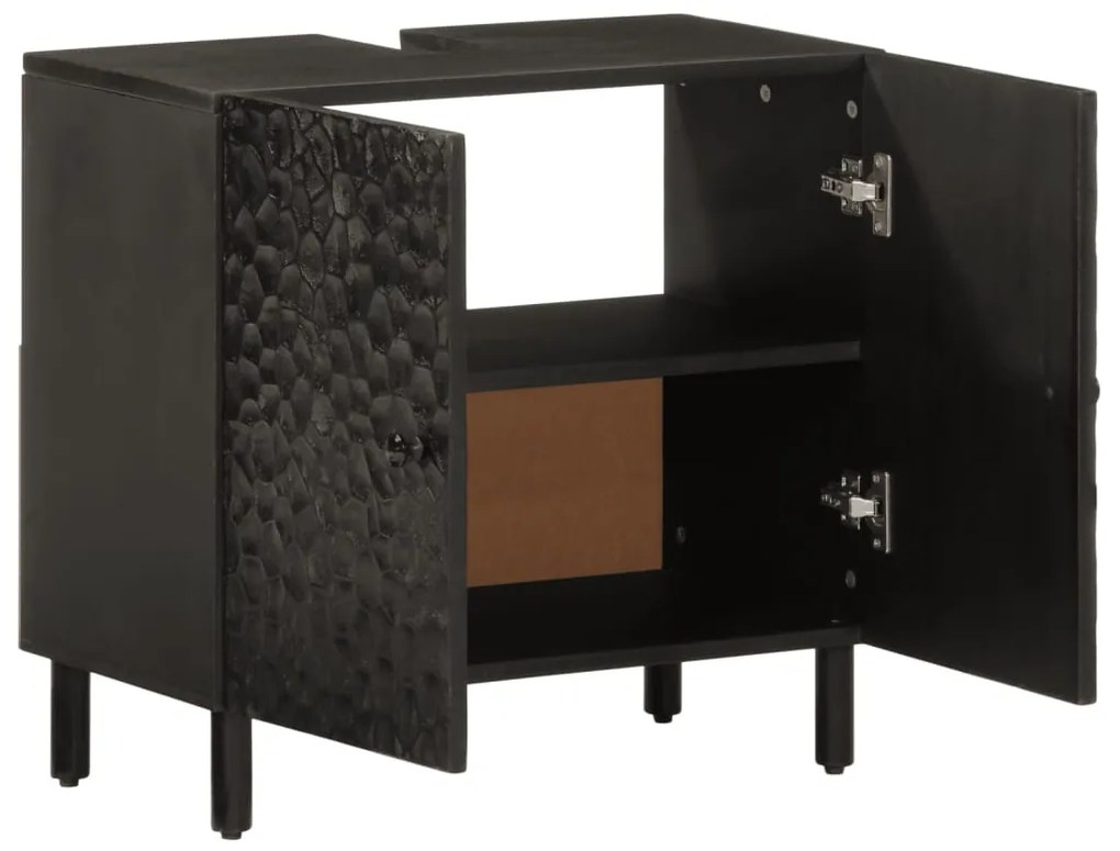 Mobile lavabo da bagno nero 62x33x58 cm legno massello di mango