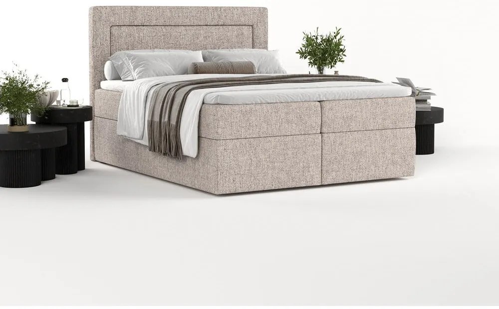 Letto boxspring marrone chiaro con contenitore 180x200 cm Imagine - Maison de Rêve