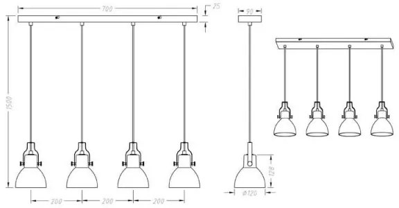 Trio - Lampadario su filo GINELLI 4xE14/28W/230V
