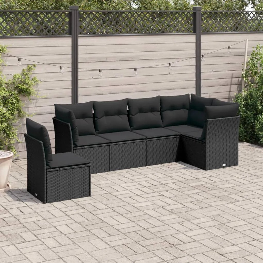 Set divano da giardino 6 pz con cuscini nero in polyrattan