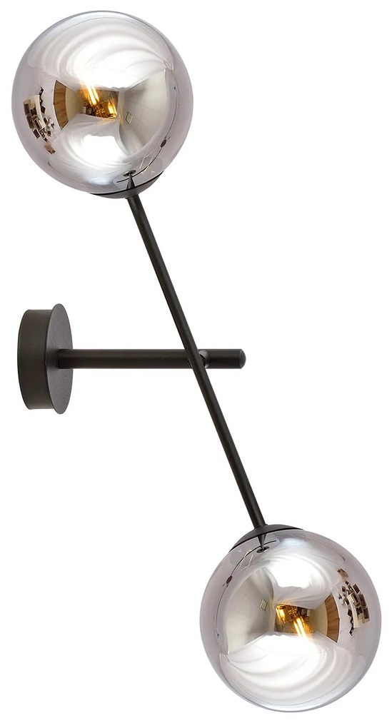 Applique 2 Luci Yama In Acciao Nero Con Bracci Regolabili E Vetro Fumè