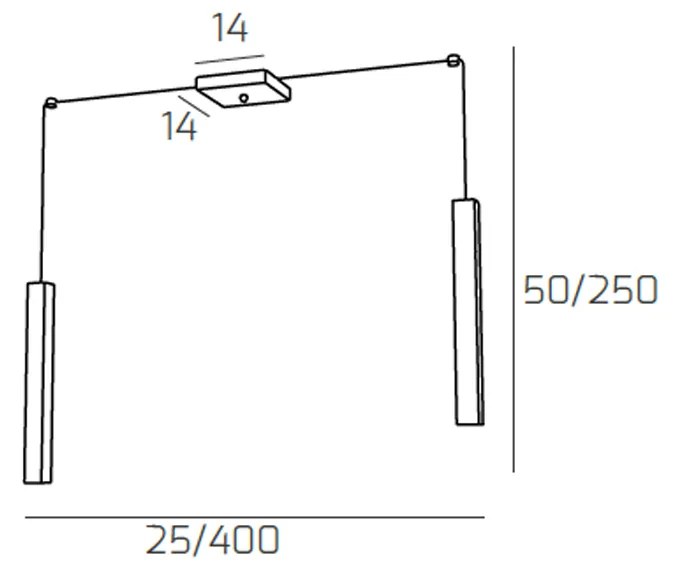 Sospensione Moderna Square Tube Metallo Nero 2 Luci Gu10