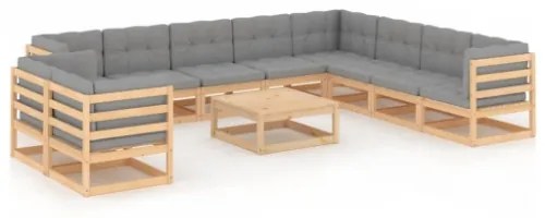 Set Divani da Giardino 11 pz con Cuscini Legno Massello di Pino