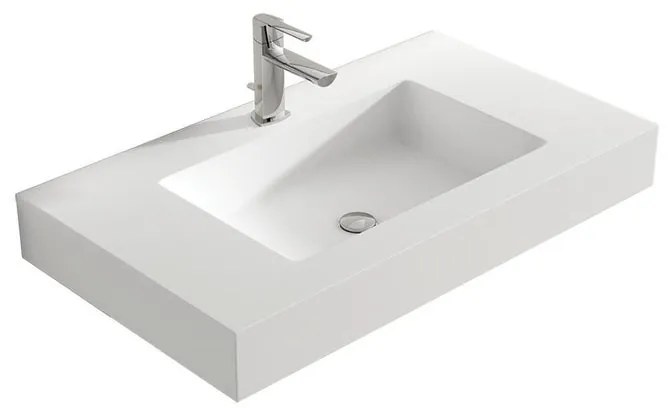 Lavabo a incasso rettangolare vasca centrale SOLID L 81 x H 14 x P 46 cm in solid surface bianco opaco