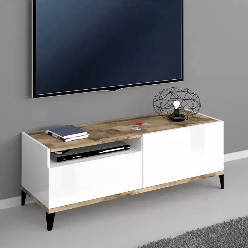 Porta TV Sunrise 120 - Bianco Laccato/Acero Pereira 120 x 40 x 47 cm