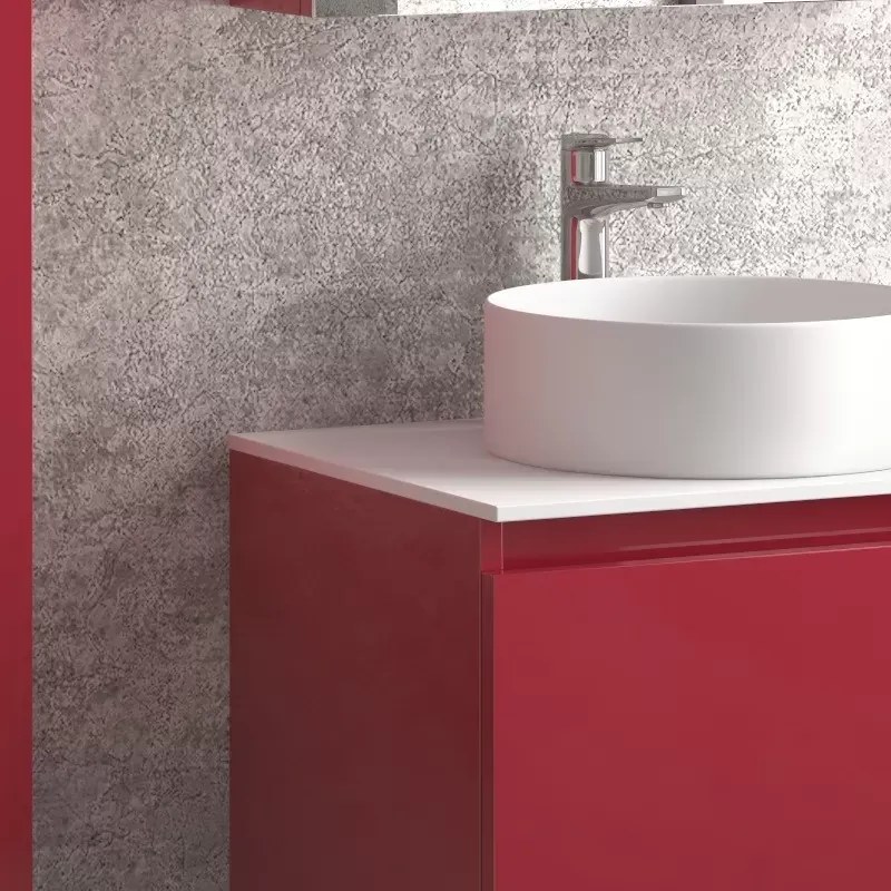 Mobile bagno sospeso 60 cm con due cassetti e piano bianco solid surface TOD-60SS - KAMALU