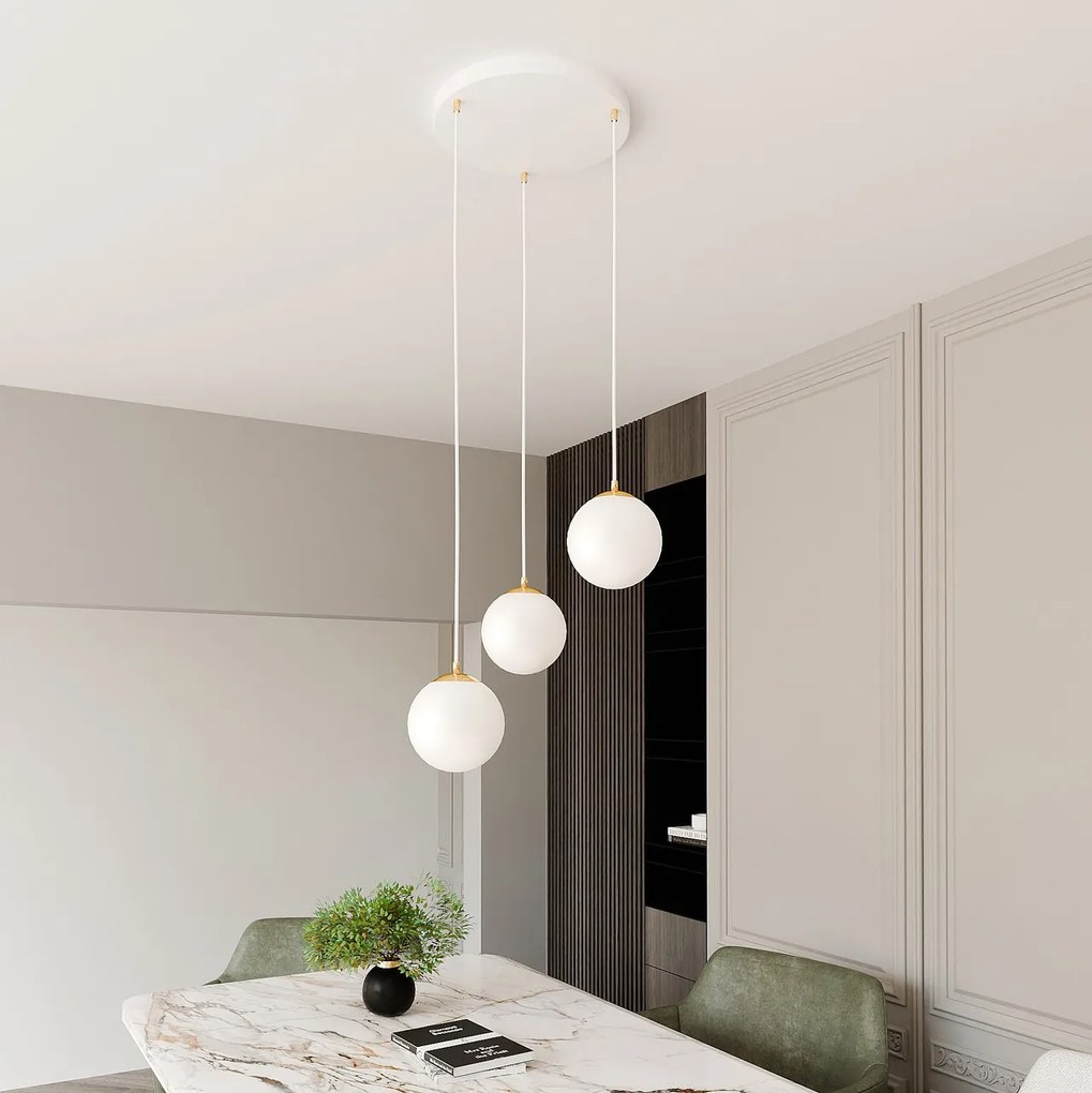 Lampadario a sospensione in Acciaio ROYAL 3 Nero/Bianco e Oro 3xE14