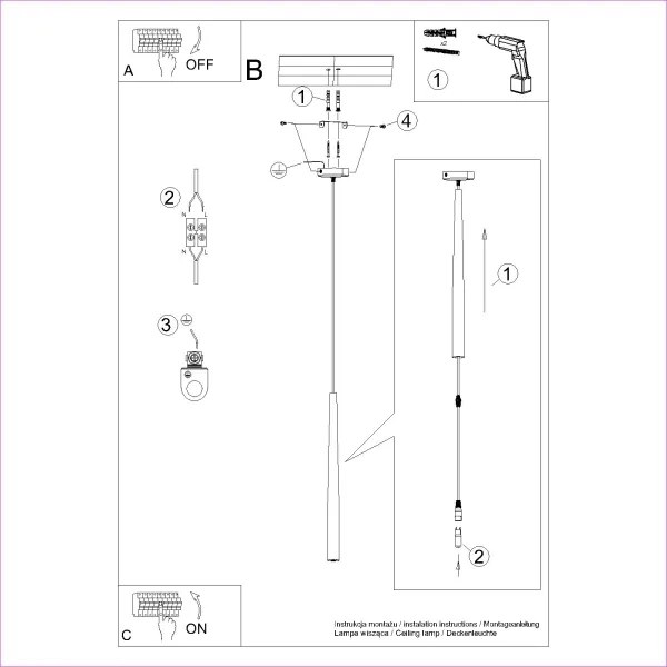 Sollux SL.1462 - Lampadario a sospensione con filo BLISS 1xG9/8W/230V nero