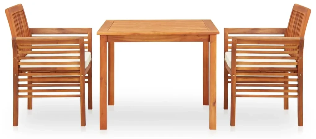 Set da pranzo da giardino 3 pz con cuscini massello di acacia