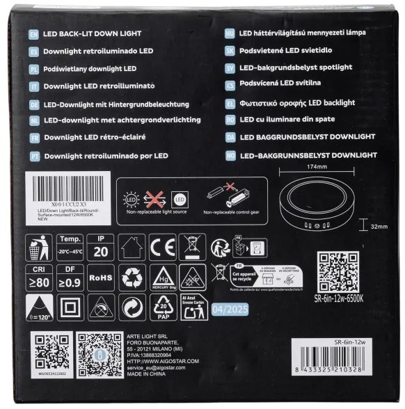 Aigostar - LED Plafoniera LED/12W/230V diametro 17,4 cm 6500K bianco
