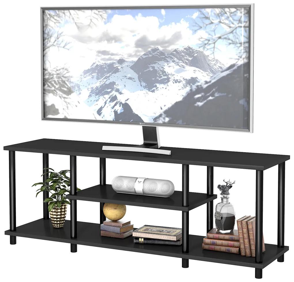 Costway Supporto TV a 3 livelli, Tavolo console multimediale con struttura in PVC massiccio ripiani in legno Nero
