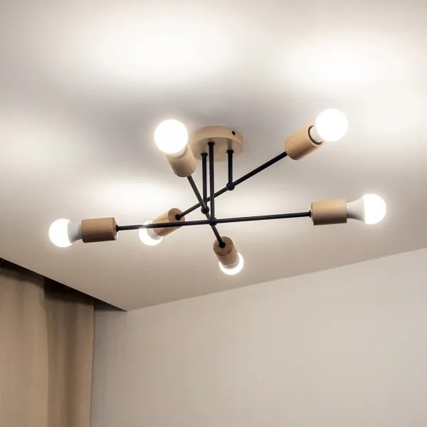 Lampadario a plafone CAMBRIDGE 6xE27/15W/230V in pino