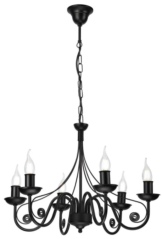 Lampadario a sospensione con catena DONATO 6xE14/40W/230V nero