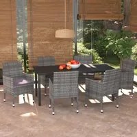 Set da Pranzo per Giardino 7 pz con Cuscini Polyrattan Grigio 3094983