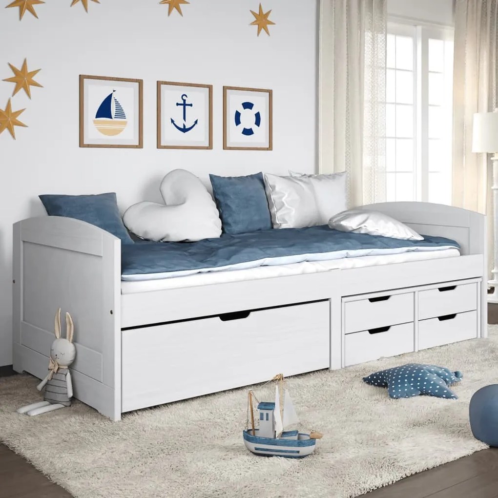 Dormeuse 5 Cassetti Bianca 90x200 Cm Legno Massello Pino Irun /