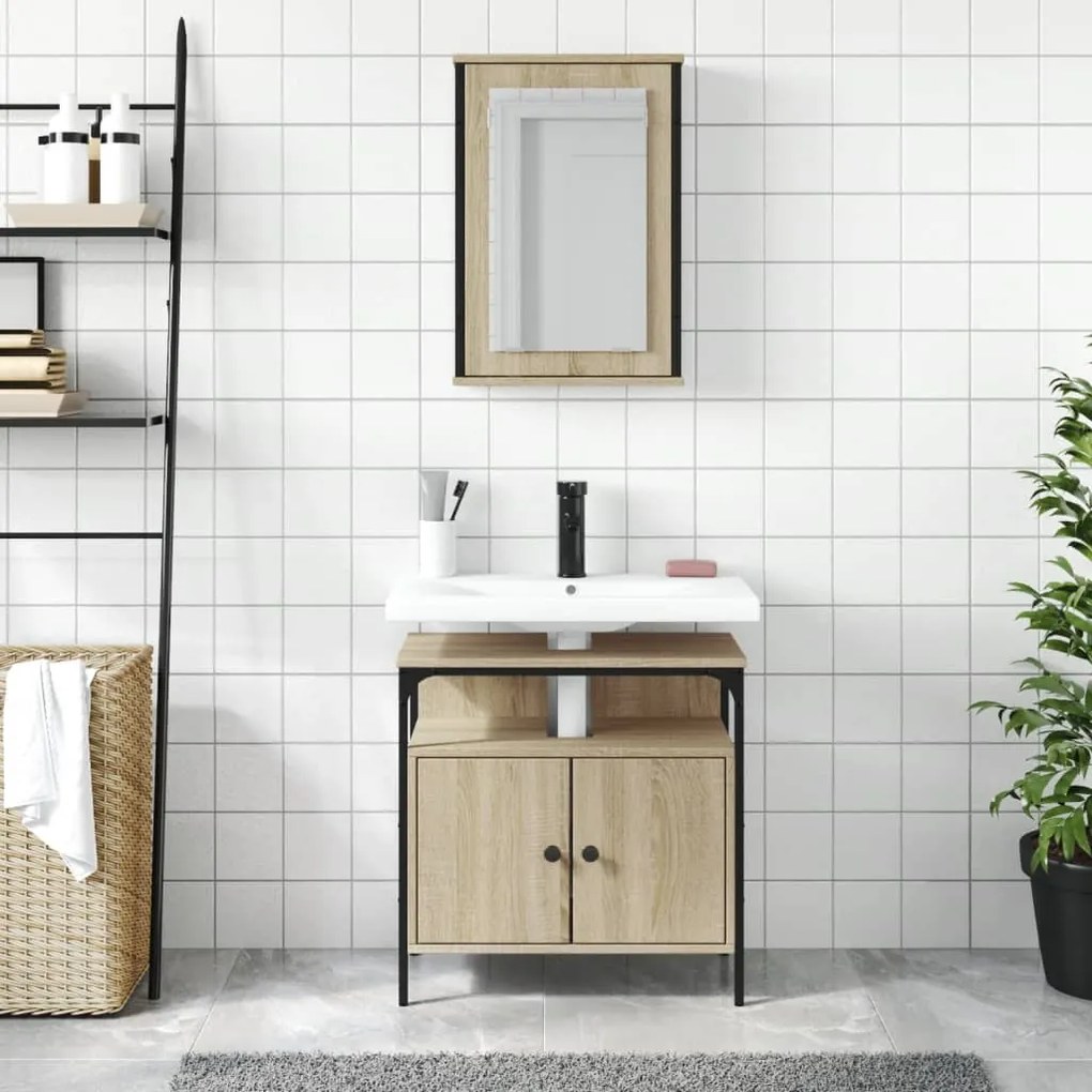 Set mobili da bagno 2 pz rovere sonoma in legno multistrato