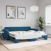 Divano Letto con Letto Estraibile Blu 90x200 cm in Velluto 3196928