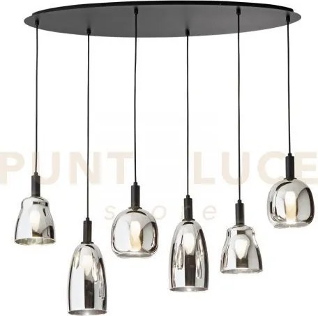 Lampadario a sospensione weizen vetro cromo struttura nera 6 luci a...