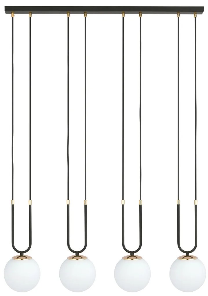 Lampadario a Sospensione in Acciaio e Vetro GLAM 4 Nero 4xE14