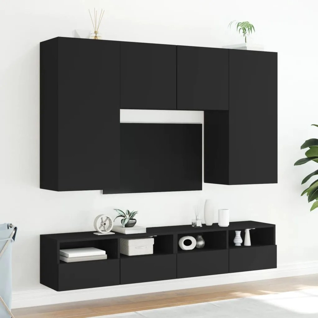 Mobile tv a parete nero 100x30x30 cm in legno multistrato