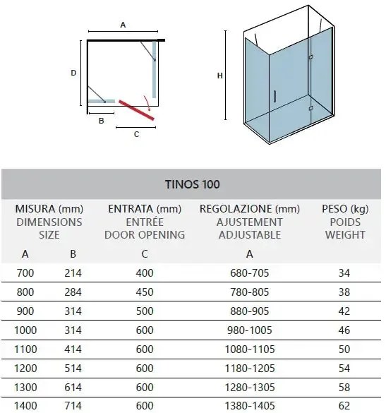 Box Doccia H200 Alluminio Spazzolato Trasparente 8mm Anticalcare
