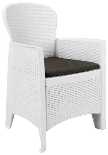 Set Pranzo da Giardino 5 pz in Plastica Stile Rattan Bianco