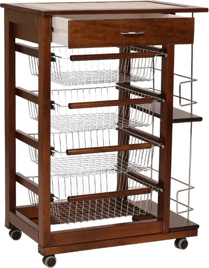 Carrello da cucina portafrutta con portabottiglie LANDHELL Noce