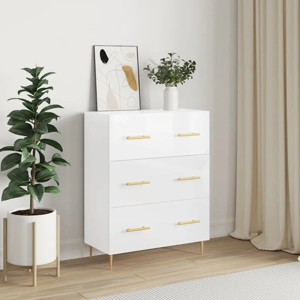 Credenza 69,5x34x90 cm in legno multistrato bianco lucido