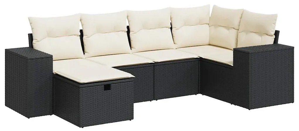 Set divano da giardino 6 pz con cuscini nero in polyrattan