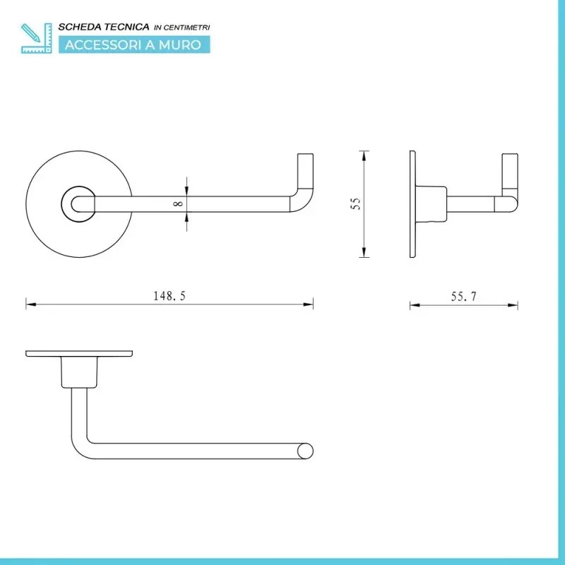 Set accessori a muro 5 pezzi in acciaio cromato e viti incluse Idea