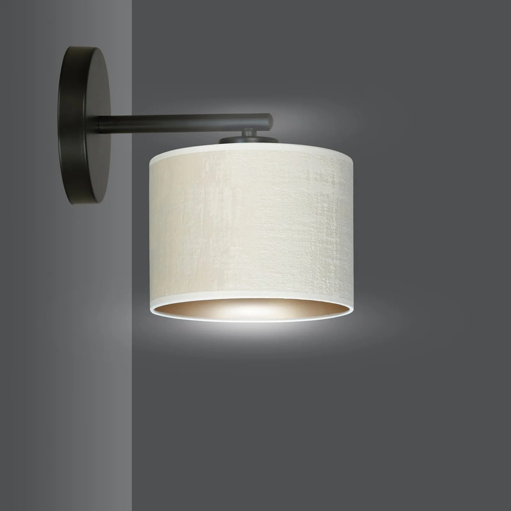 Applique 1 Luce Hilde In Acciaio Nero E Paralume In Tessuto Beige