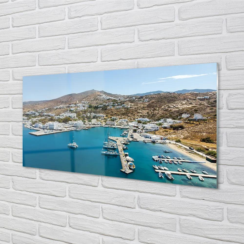 Quadro acrilico Costa della Grecia della città di montagna 100x50 cm
