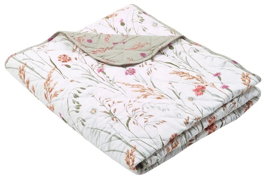 Copriletto verde e beige in cotone con rivestimento trapuntato 200x220 cm Grasmere Floral – Catherine Lansfield