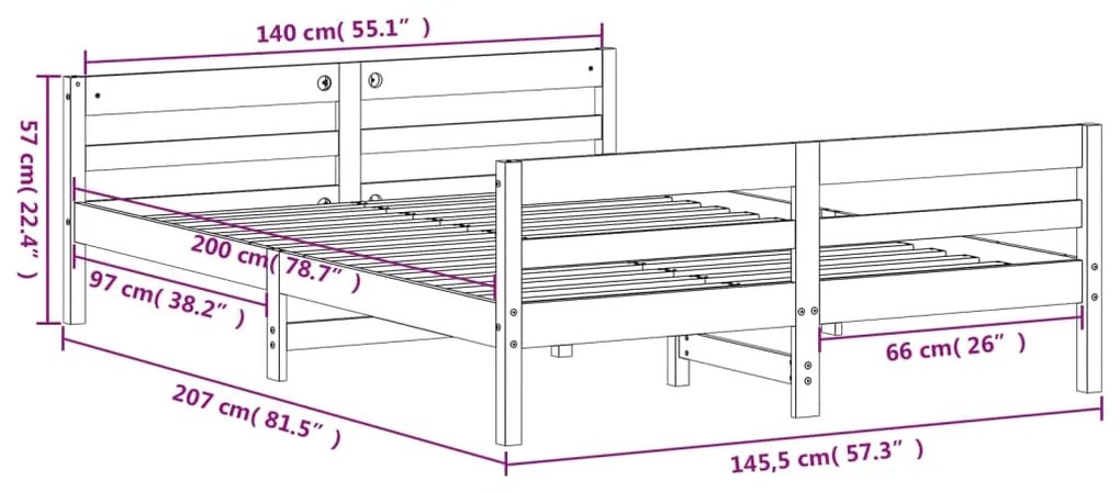 Giroletto con Testiera 140x200 cm in Legno Massello di Pino