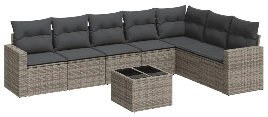 Set Divano da Giardino 8 pz con Cuscini Grigio in Polyrattan