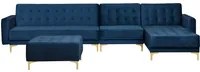 Divano letto ad angolo in tessuto trapuntato in velluto blu navy a forma di L componibile a 5 posti con ottomana chaise longue sinistra