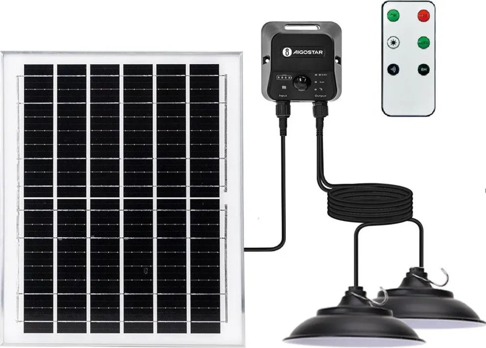 Aigostar - Lampada solare a LED 2xLED/70W/12V 12000 mAh 6500K Ø 23,5 cm + telecomando