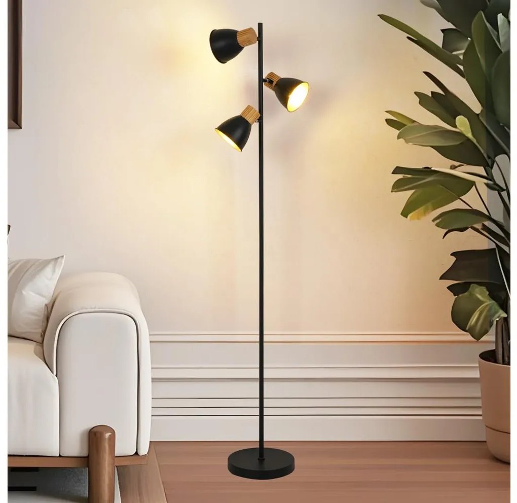 Brilagi - Lampada da terra ODENSE 3xE14/10W/230V legno di caucciù/nero
