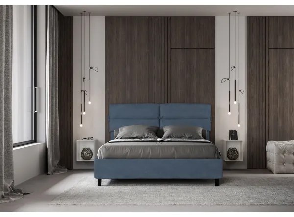 Letto matrimoniale e rete 160x190 in microfibra blu Nandy