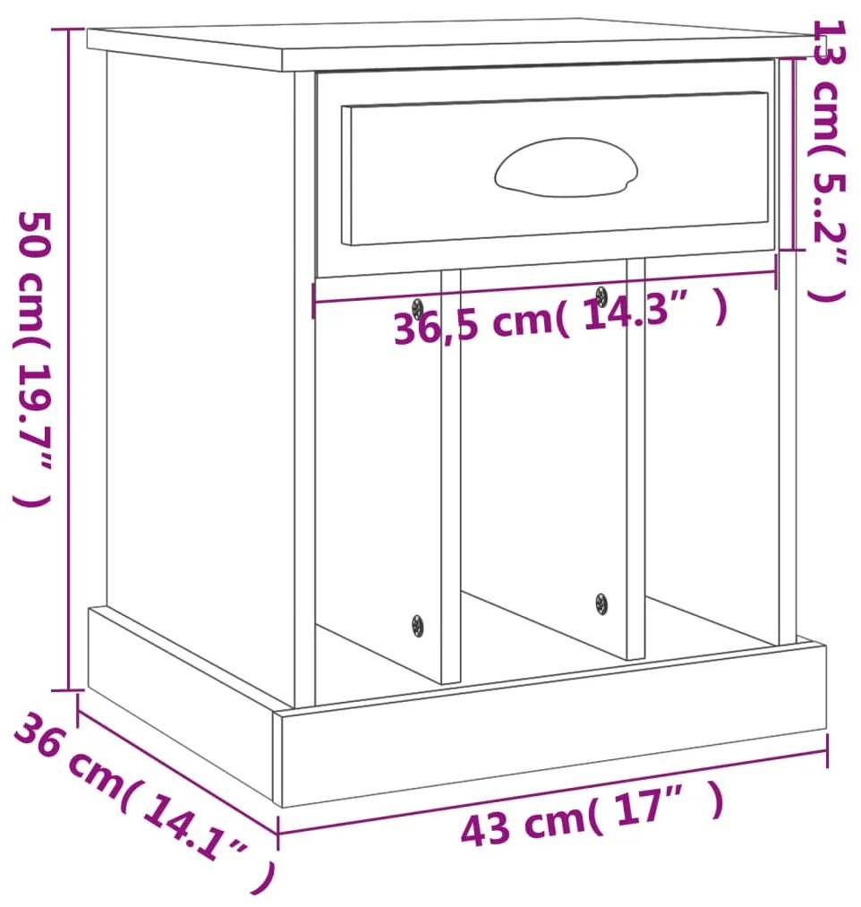 Comodino Rovere Fumo 43x36x50 cm