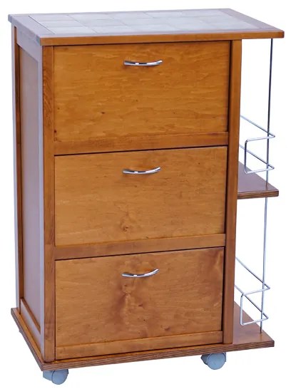 Carrello da cucina con ante a ribalta e portabottiglie Rovere