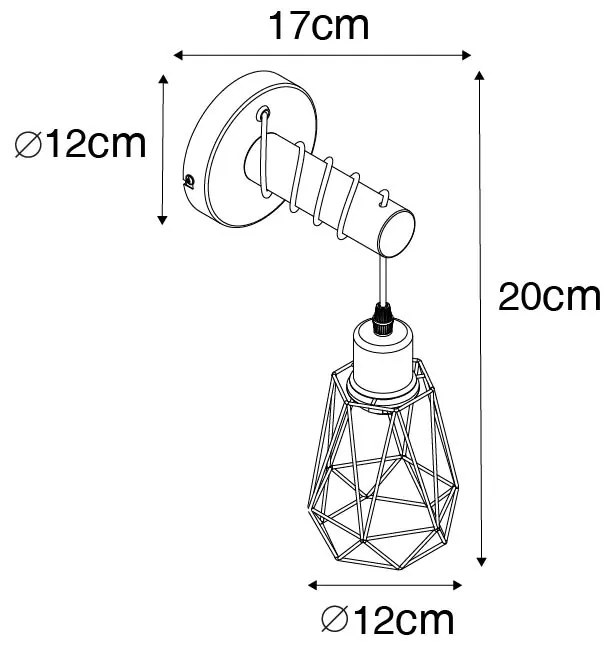 Applique da parete rustica nera con legno - Dami Frame