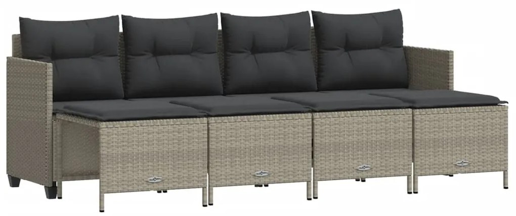 Set divano da giardino 5pz con cuscini grigio chiaro polyrattan