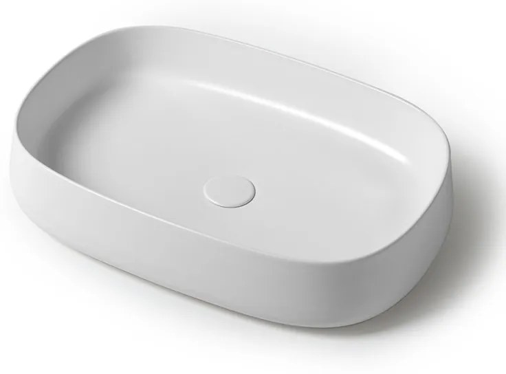 Lavabo da appoggio 60 cm rettangolare in ceramica bianco opaco   Milos