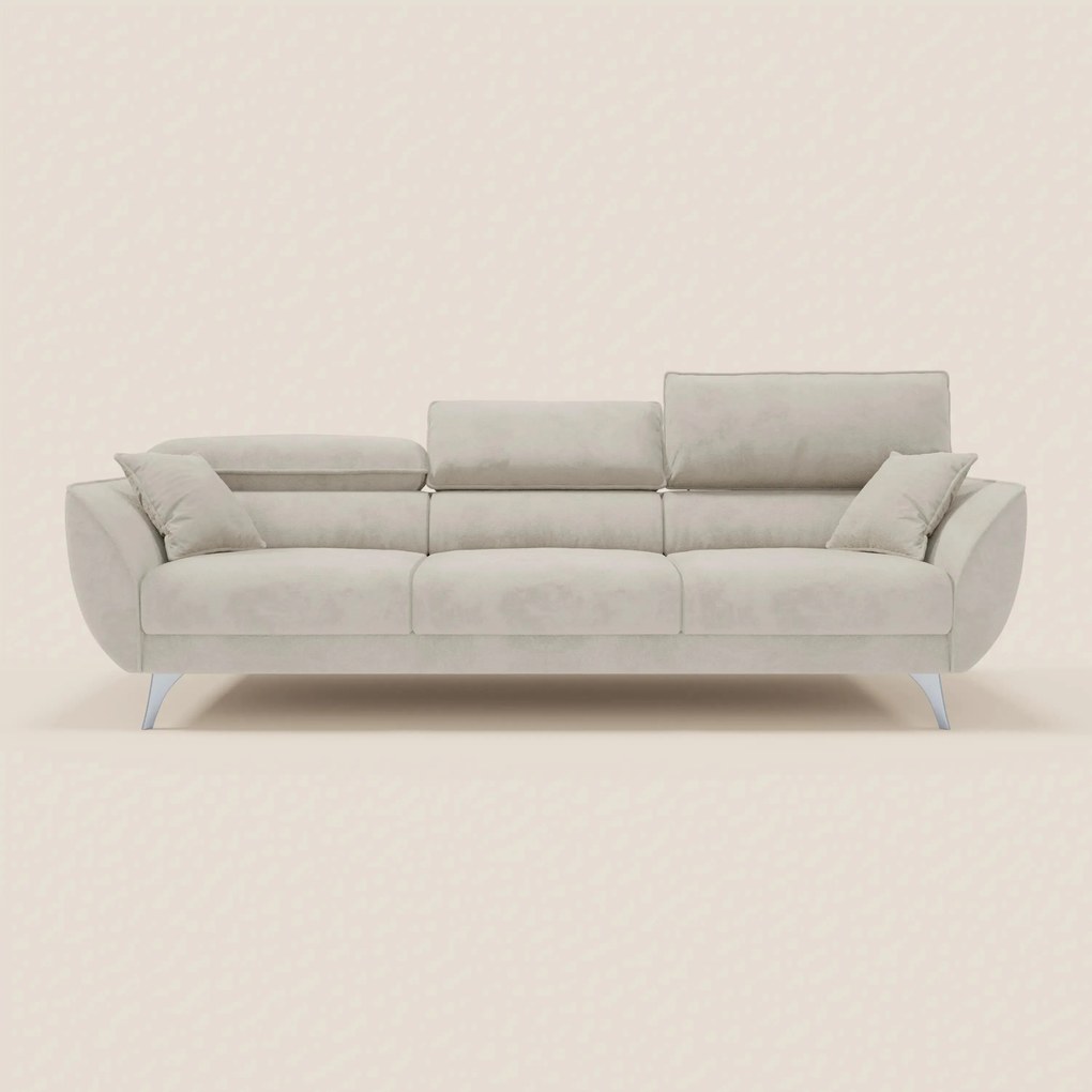 Michelangelo 4 Posti – Divano con 3 sedute estensibili e poggiatesta reclinabili in elegante tessuto vellutino smacchiabile T30