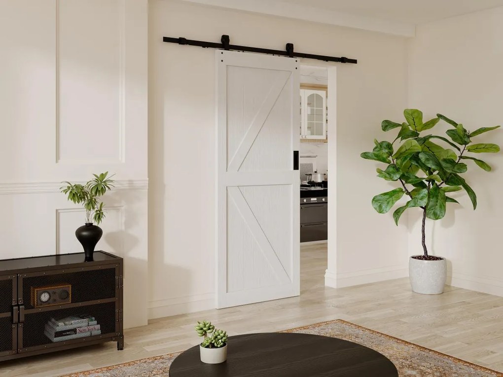 Porta scorrevole con sistema esterno muro H205 x 93 cm Legno e MDF Bianco - NEFARA
