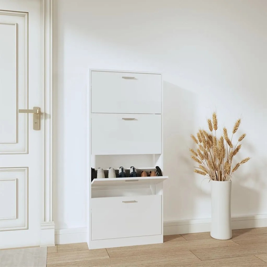 Scarpiera Bianco Lucido 59x17x150 Cm İn Legno Multistrato /