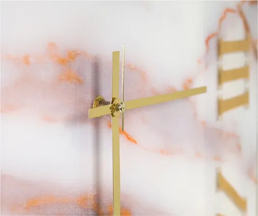 Orologio quadrato 65x65 cm in vetro temperato effetto marmo Bianco e Arancio - NAXO