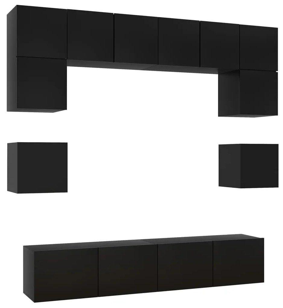 Set di mobili porta tv 8 pz nero in legno multistrato